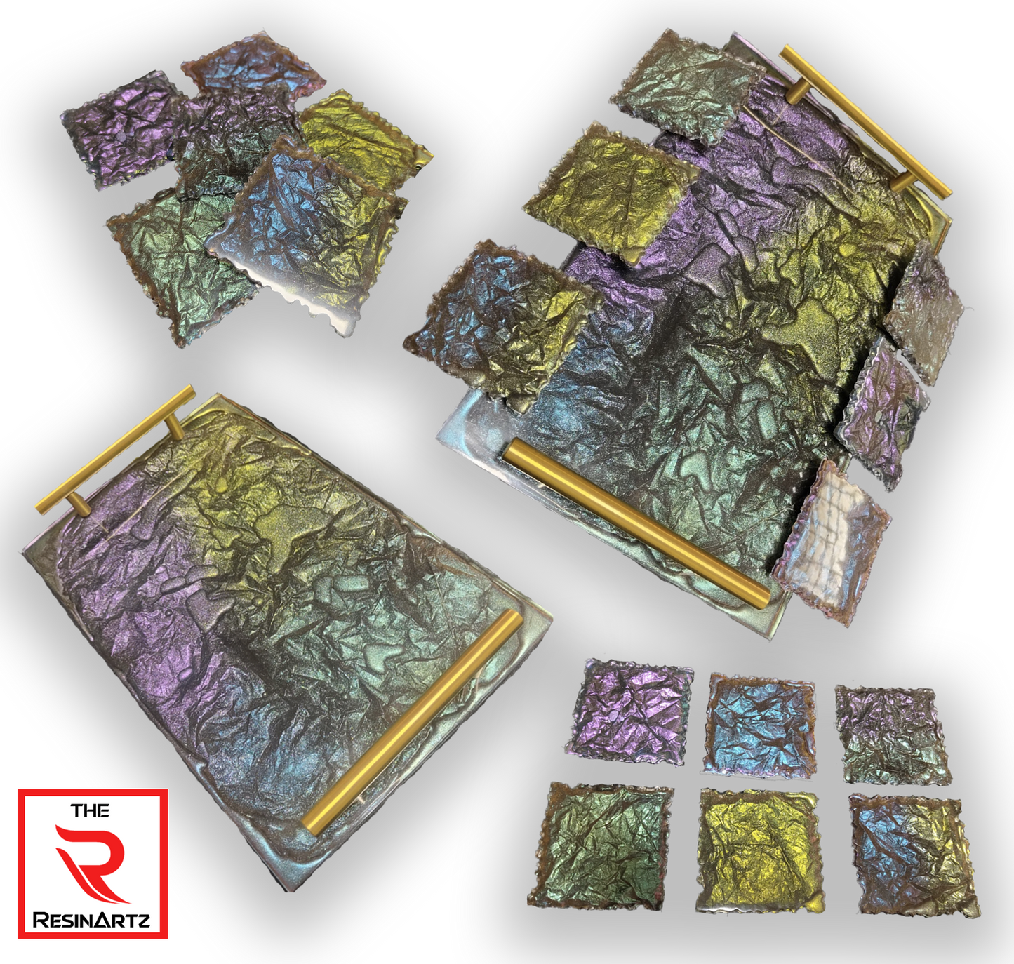 BIG | Chameleon Rectangle Tray + 6 coasters | Epoxy Resin