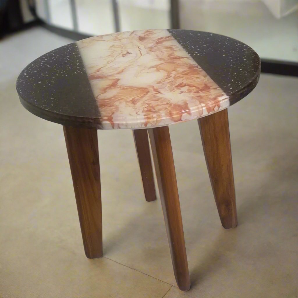 18 Inch | 4 Leg | Central Table M/O Coffee Beans & FAUX Marble Tone | Epoxy Resin