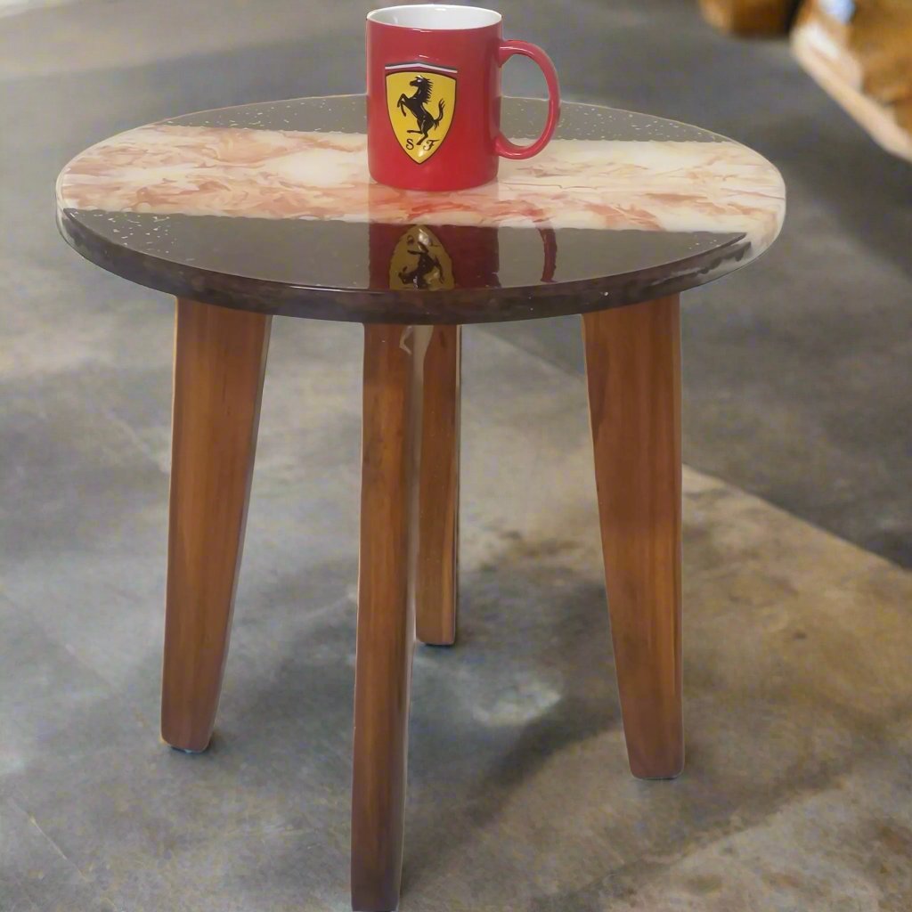 18 Inch | 4 Leg | Central Table M/O Coffee Beans & FAUX Marble Tone | Epoxy Resin