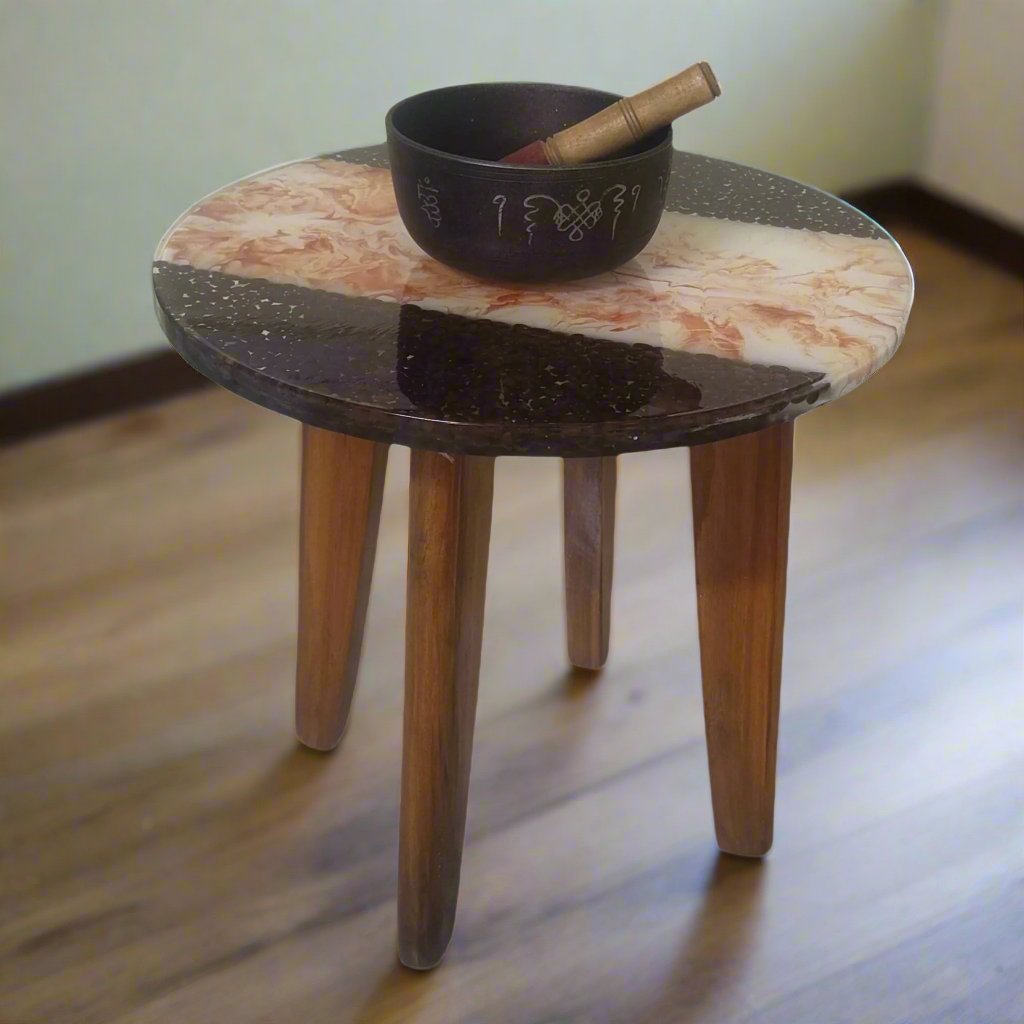 18 Inch | 4 Leg | Central Table M/O Coffee Beans & FAUX Marble Tone | Epoxy Resin