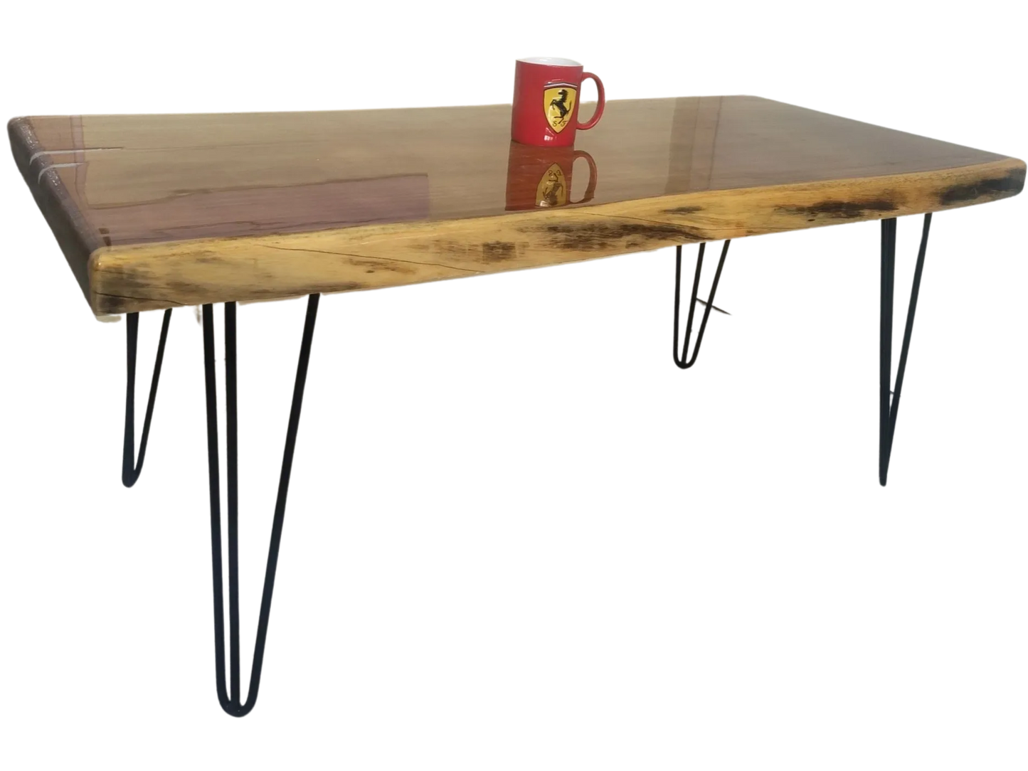 Wooden LIVE EDGE | Rectangle Central Table | Metal Legs | Epoxy Resin