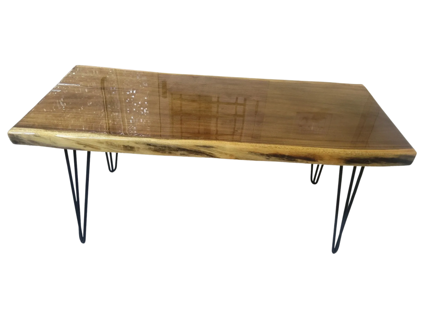Wooden LIVE EDGE | Rectangle Central Table | Metal Legs | Epoxy Resin
