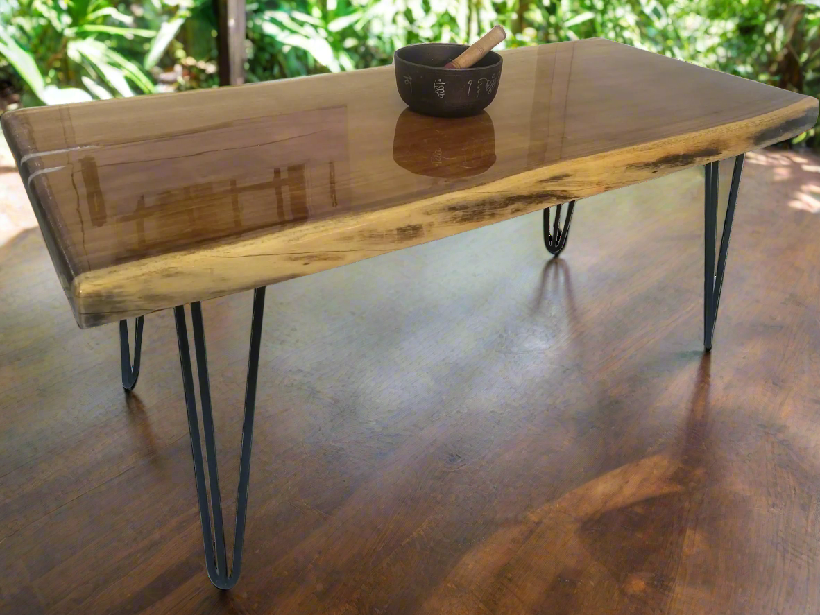 Wooden LIVE EDGE | Rectangle Central Table | Metal Legs | Epoxy Resin