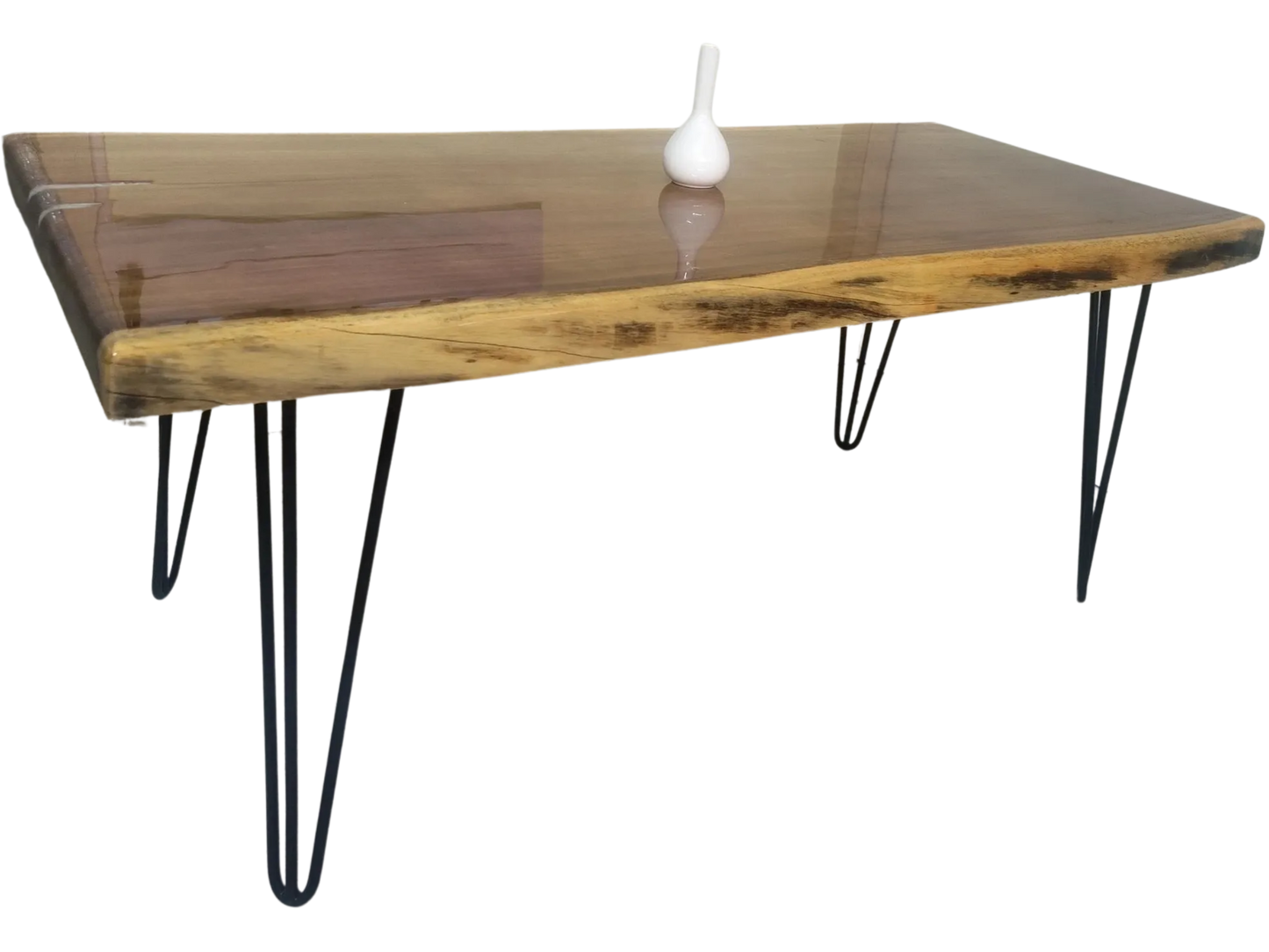 Wooden LIVE EDGE | Rectangle Central Table | Metal Legs | Epoxy Resin