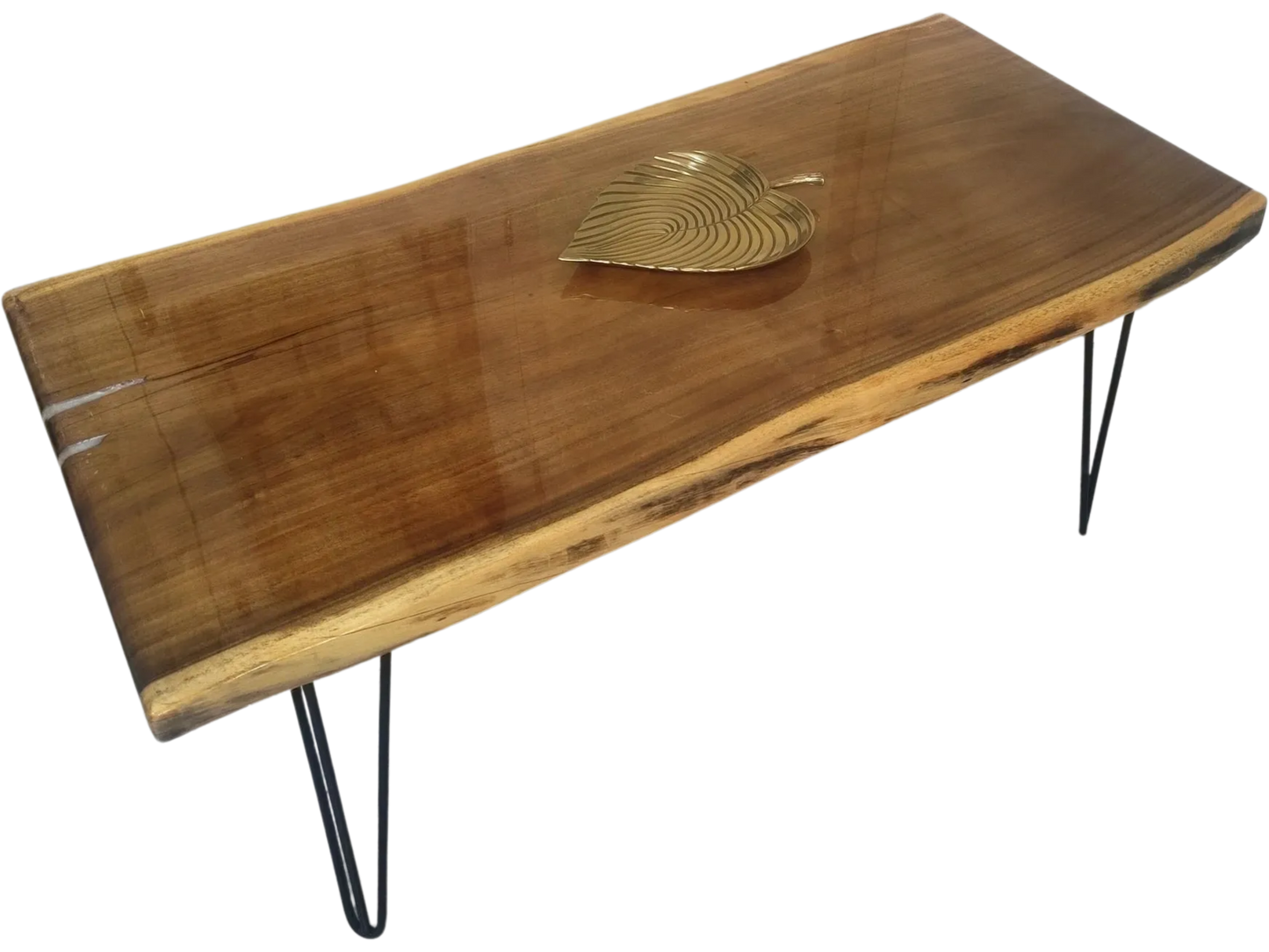 Wooden LIVE EDGE | Rectangle Central Table | Metal Legs | Epoxy Resin