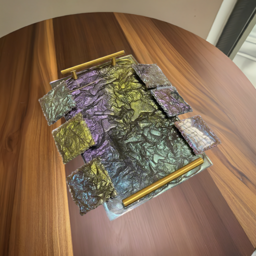 BIG | Chameleon Rectangle Tray + 6 coasters | Epoxy Resin