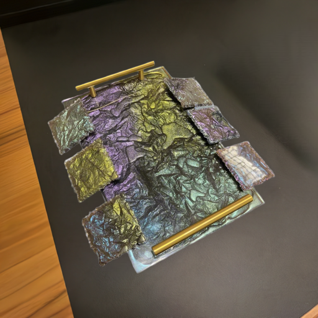 BIG | Chameleon Rectangle Tray + 6 coasters | Epoxy Resin