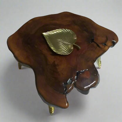Glossy | Wooden LIVE EDGE Golden Legs| Epoxy Resin Central Table | SKU-1